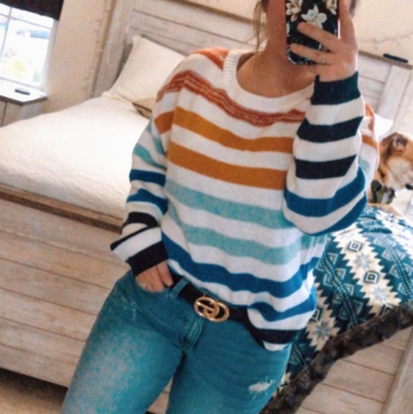 New Rainbow striped color block baggy sweater - Picture 4 of 6